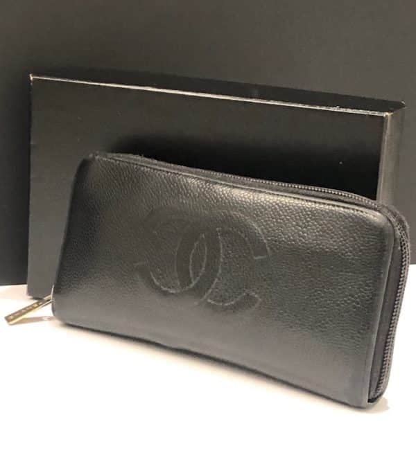 CHANEL CC Stitched Logo Long Black Wallet Zipper Vintage 2004 - Image 2