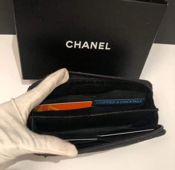 CHANEL CC Stitched Logo Long Black Wallet Zipper Vintage 2004 - Image 11