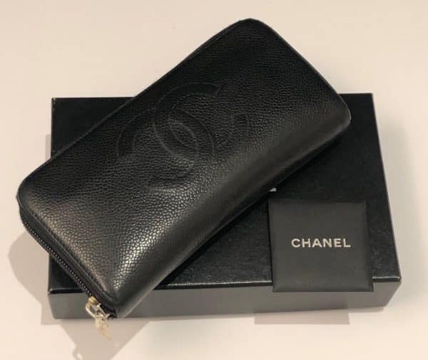 CHANEL CC Stitched Logo Long Black Wallet Zipper Vintage 2004 - Image 3