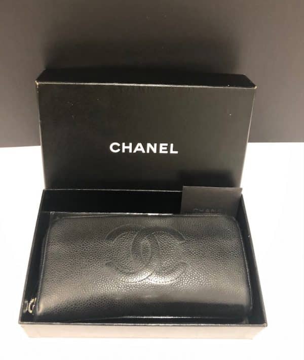 CHANEL CC Stitched Logo Long Black Wallet Zipper Vintage 2004 - Image 4
