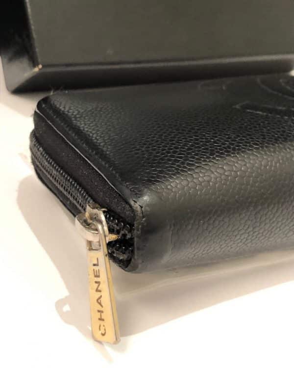 CHANEL CC Stitched Logo Long Black Wallet Zipper Vintage 2004 - Image 8