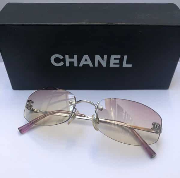 CHANEL Rimless CC Logo Slim Pink Sunglasses W/Case Box - Image 3