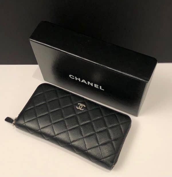 CHANEL Wallet Black Caviar Quilted CC Logo Long Vintage - Image 2