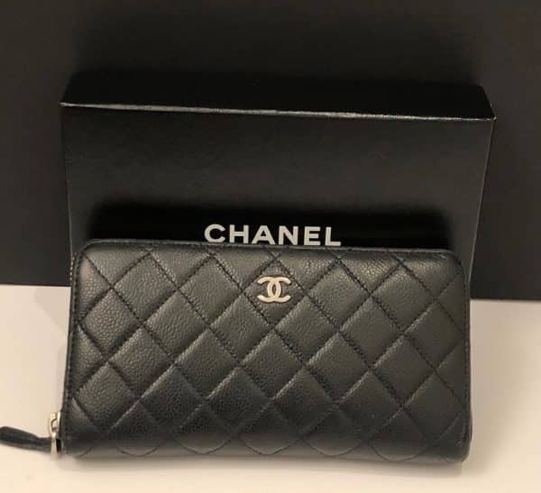 CHANEL Wallet Black Caviar Quilted CC Logo Long Vintage