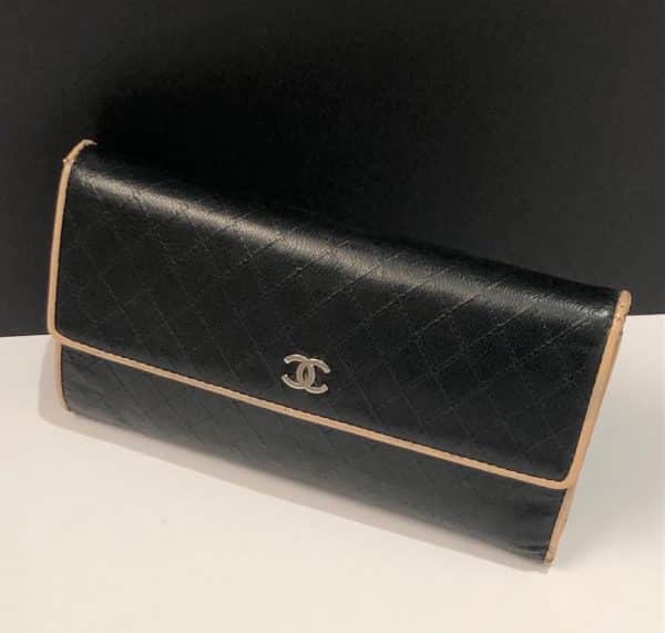 CHANEL Wallet Quilted CC Logo Black Cream Long Fold Purse 2008 - Image 2