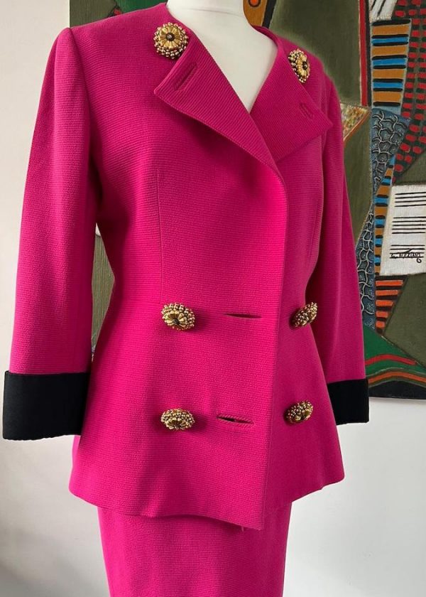 CHRISTIAN DIOR Vintage Suit Jacket Jewel Flower Gold Buttons 80s - Image 2