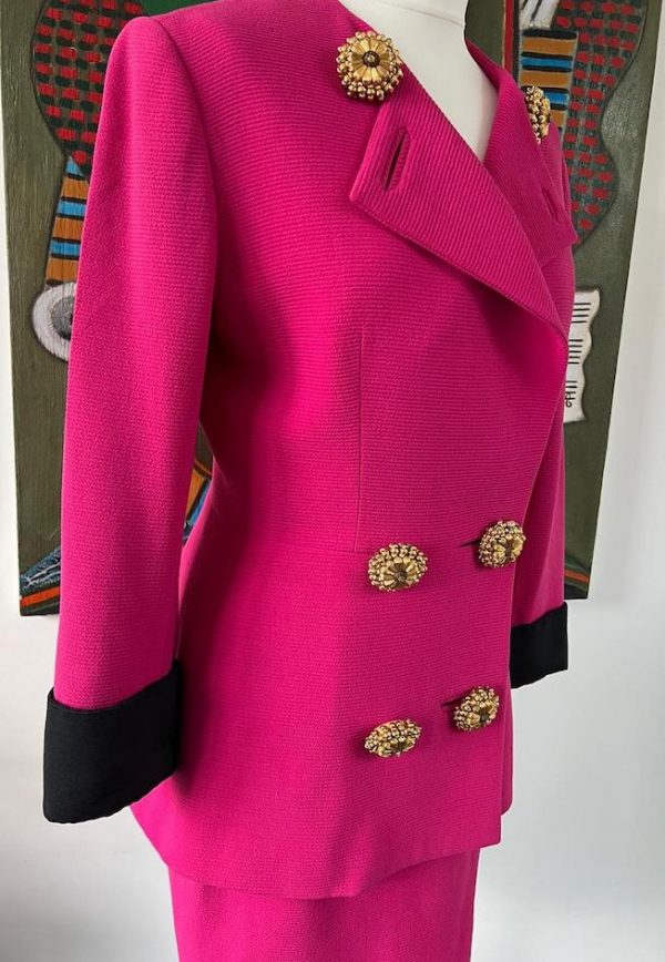 CHRISTIAN DIOR Vintage Suit Jacket Jewel Flower Gold Buttons 80s - Image 3