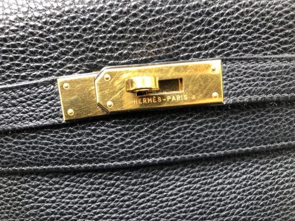 HERMÈS Kelly 32 Black Togo Retourné Gold With Strap W/Box 2003 - Image 15