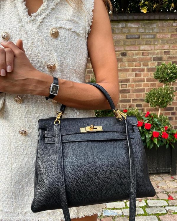 HERMÈS Kelly 32 Black Togo Retourné Gold With Strap W/Box 2003 - Image 3