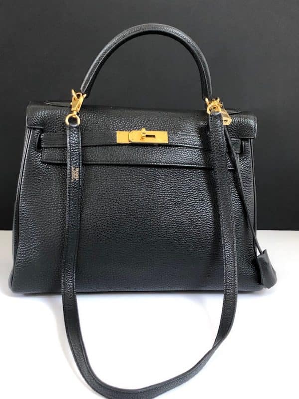 HERMÈS Kelly 32 Black Togo Retourné Gold With Strap W/Box 2003 - Image 9
