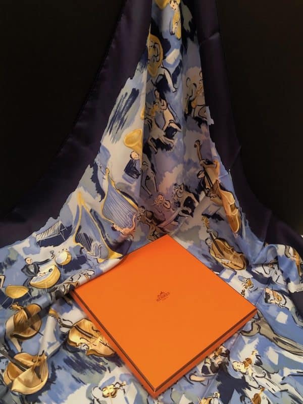 HERMÈS Concerto Silk Scarf Blue By Jean-Louis Clerc 1993