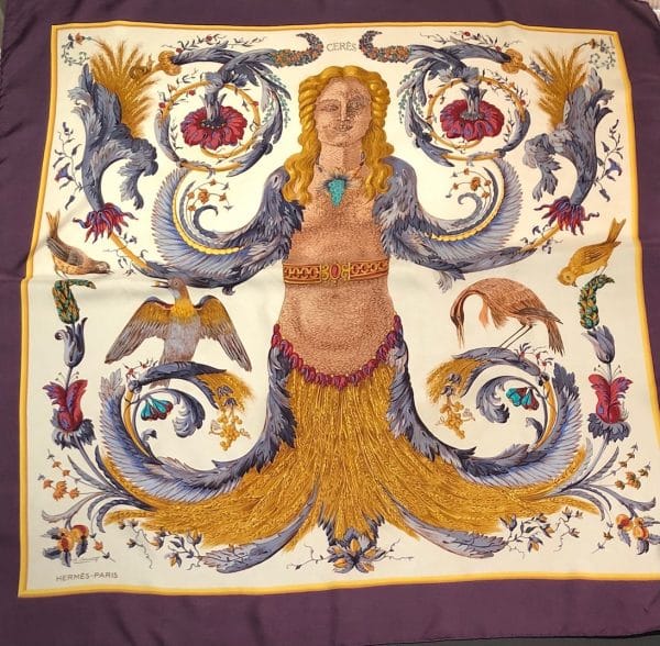 HERMÈS Scarf Cerès By Françoise Faconnet Purple Multi W/Box - Image 11