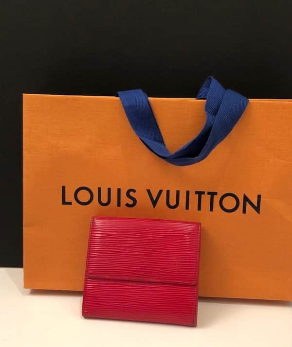 LOUIS VUITTON Red Epi Leather Wallet LV Logo Vintage
