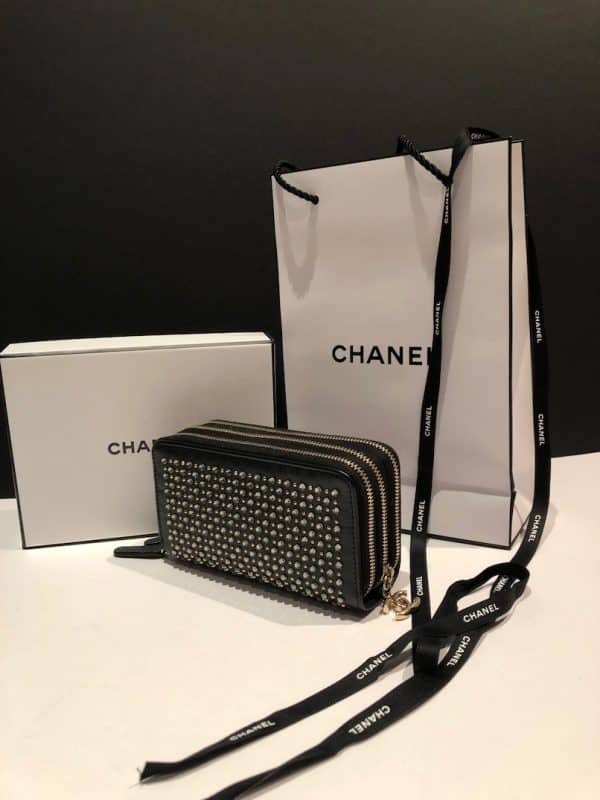 CHANEL Black Gold Crystal Embellished Swarovski Leather Triple Zip Wallet 2014-2015 - Image 10