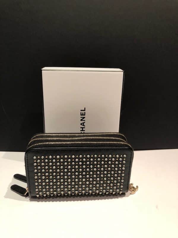 CHANEL Black Gold Crystal Embellished Swarovski Leather Triple Zip Wallet 2014-2015 - Image 4