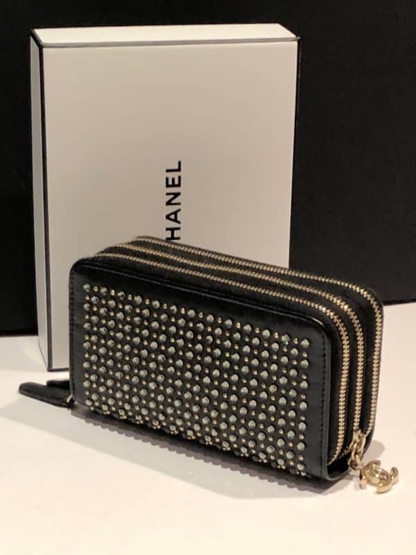 CHANEL Black Gold Crystal Embellished Swarovski Leather Triple Zip Wallet 2014-2015 - Image 5