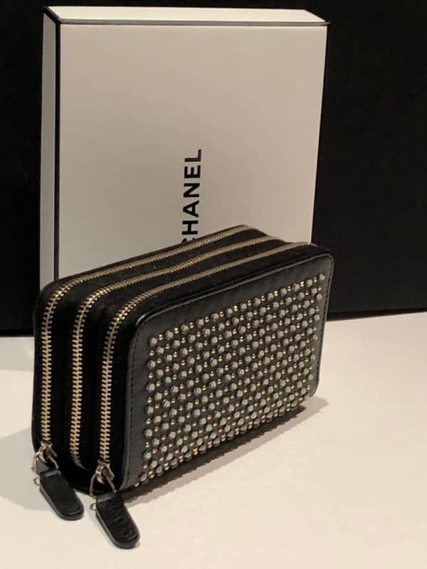 CHANEL Black Gold Crystal Embellished Swarovski Leather Triple Zip Wallet 2014-2015 - Image 7