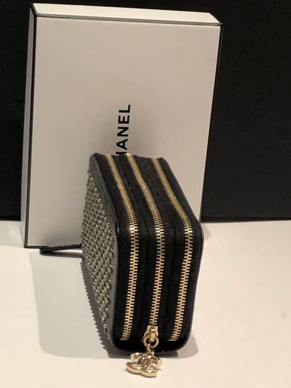 CHANEL Black Gold Crystal Embellished Swarovski Leather Triple Zip Wallet 2014-2015 - Image 8