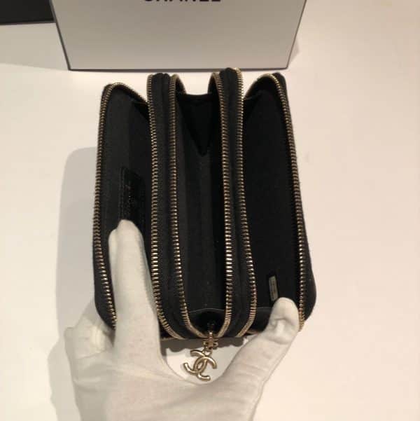 CHANEL Black Gold Crystal Embellished Swarovski Leather Triple Zip Wallet 2014-2015 - Image 9