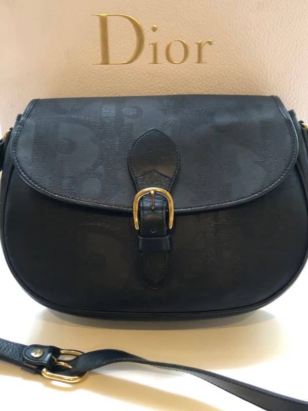 CHRISTIAN DIOR 1990s Bobby Dior Monogram Shoulder Bag Navy Vintage
