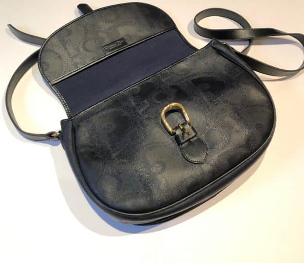 CHRISTIAN DIOR 1990s Bobby Dior Monogram Shoulder Bag Navy Vintage - Image 4