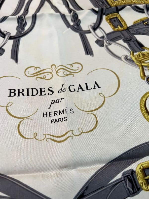 HERMÈS Scarf Brides de Gala Silk H Grygkar Red Grey Gold W/Box - Image 11
