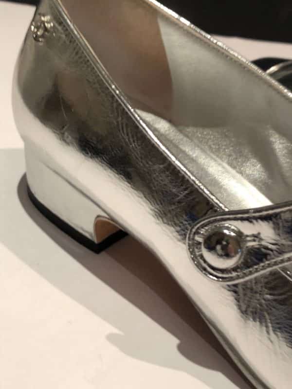 CHANEL Ballerina Flats Laminated Calfskin Silver Crossover Strap Leather Shoes - Image 3