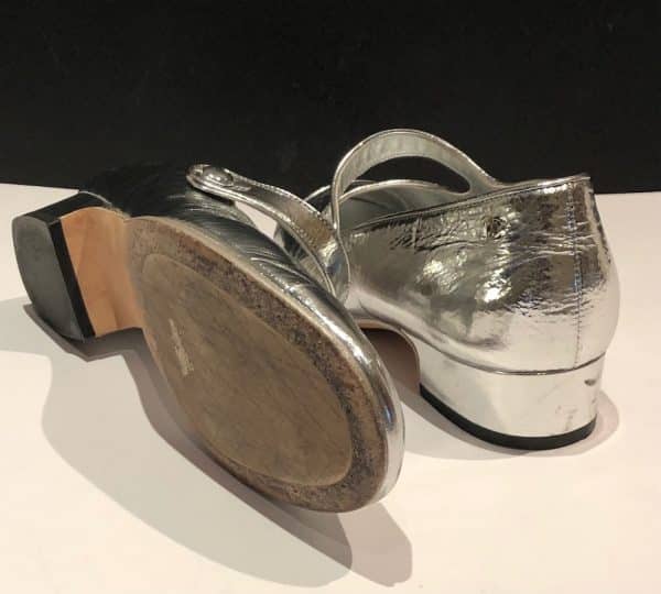 CHANEL Ballerina Flats Laminated Calfskin Silver Crossover Strap Leather Shoes - Image 6