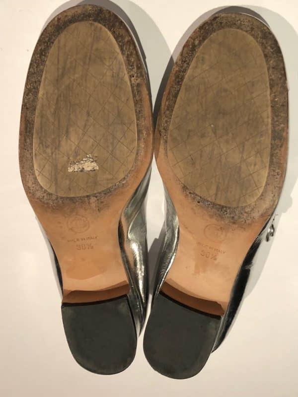 CHANEL Ballerina Flats Laminated Calfskin Silver Crossover Strap Leather Shoes - Image 7