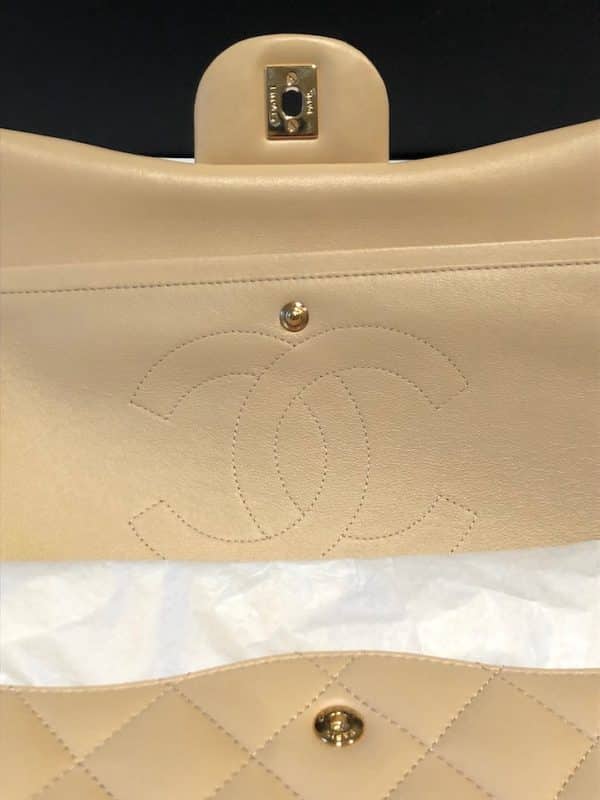 CHANEL Maxi Classic Handbag Leather & Gold Tone Metal Beige Jumbo 2012 - Image 11