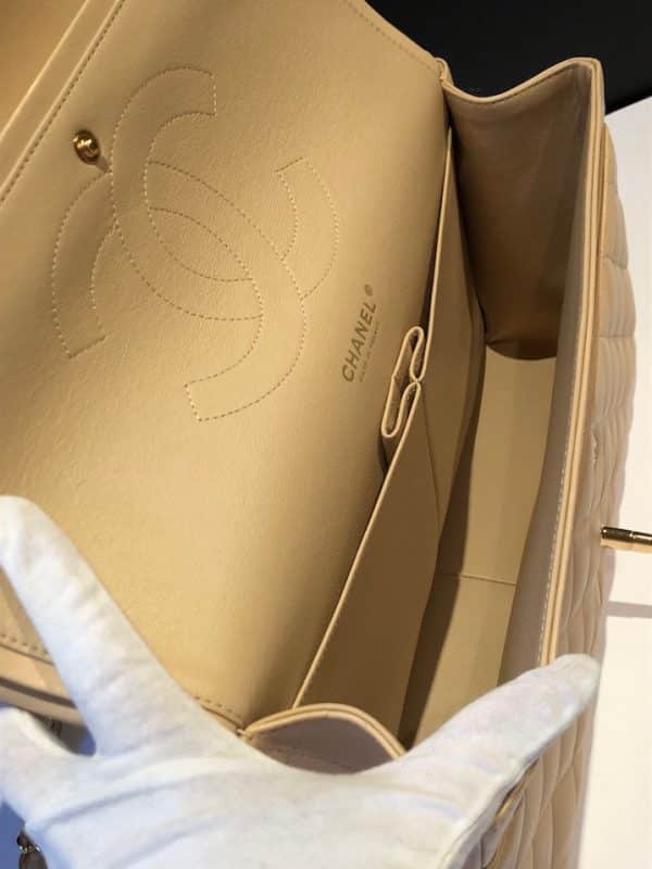 CHANEL Maxi Classic Handbag Leather & Gold Tone Metal Beige Jumbo 2012 - Image 15