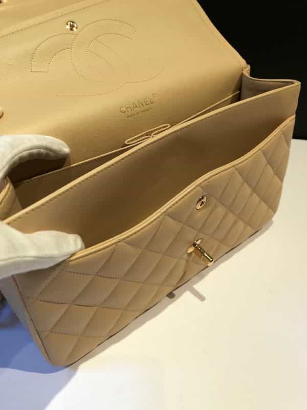 CHANEL Maxi Classic Handbag Leather & Gold Tone Metal Beige Jumbo 2012 - Image 16