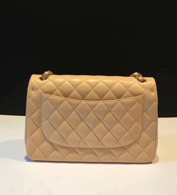 CHANEL Maxi Classic Handbag Leather & Gold Tone Metal Beige Jumbo 2012 - Image 7