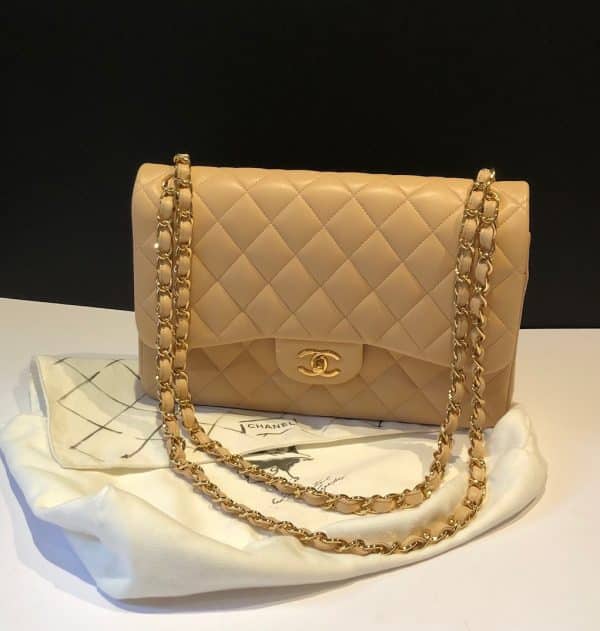 CHANEL Maxi Classic Handbag Leather & Gold Tone Metal Beige Jumbo 2012 - Image 2