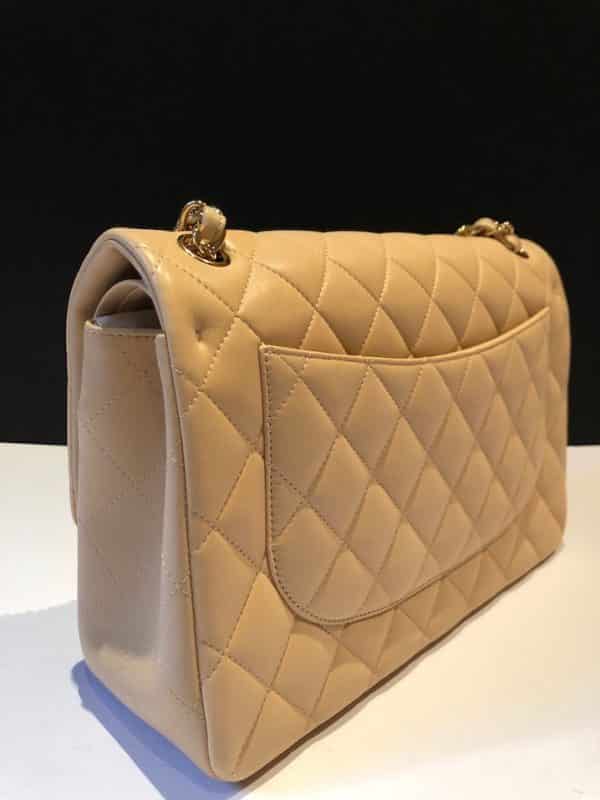 CHANEL Maxi Classic Handbag Leather & Gold Tone Metal Beige Jumbo 2012 - Image 8