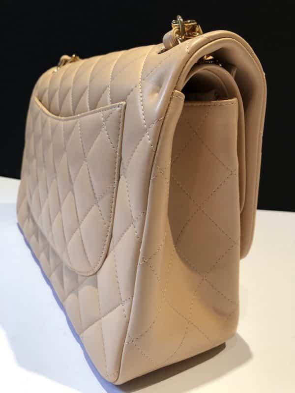 CHANEL Maxi Classic Handbag Leather & Gold Tone Metal Beige Jumbo 2012 - Image 10