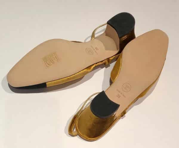 CHANEL Sling-Back Grosgrain & Velvet Black Gold Never Worn W/Box - Image 6