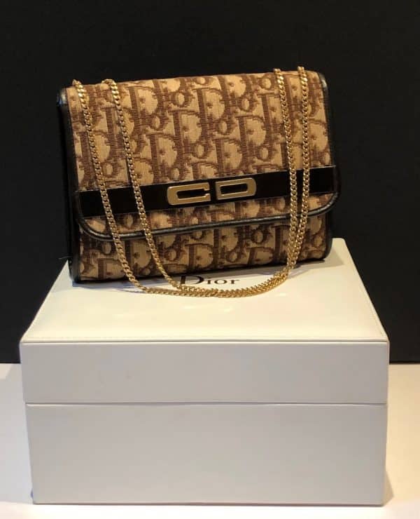 CHRISTIAN DIOR Vintage CD logo Monogram Canvas Shoulder Chain Bag Circa 1970-1980