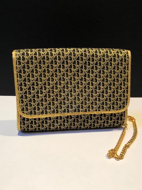 CHRISTIAN DIOR Vintage Clutch Chain Black & Gold CD Monogram Shoulder Bag Circa 1970s - Image 3