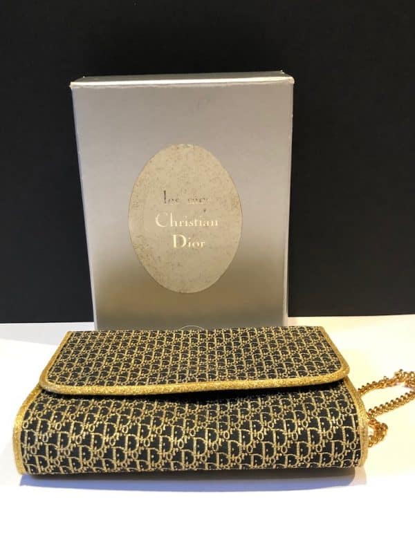 CHRISTIAN DIOR Vintage Clutch Chain Black & Gold CD Monogram Shoulder Bag Circa 1970s - Image 6