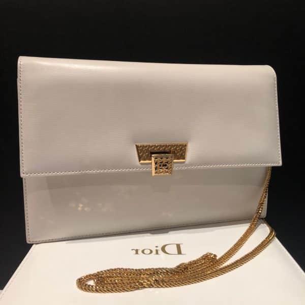 CHRISTIAN DIOR Vintage Leather Chain Bag Houndstooth CD Logo Clasp Circa 1980