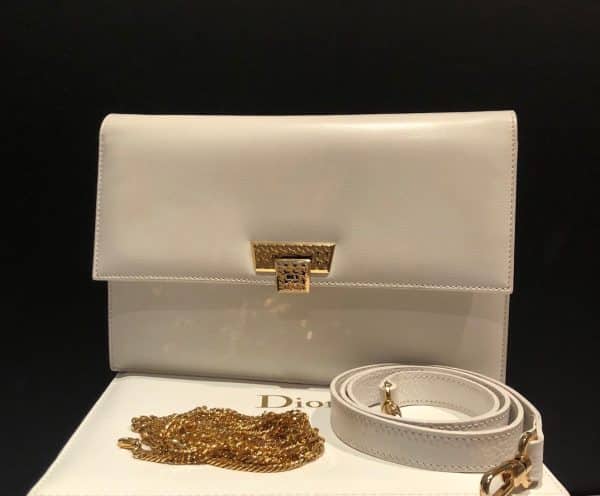 CHRISTIAN DIOR Vintage Leather Chain Bag Houndstooth CD Logo Clasp Circa 1980 - Image 2