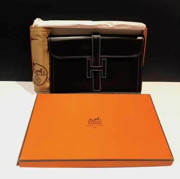 HERMÈS 1985 Jige Clutch Box Leather Never Worn W/Box Vintage