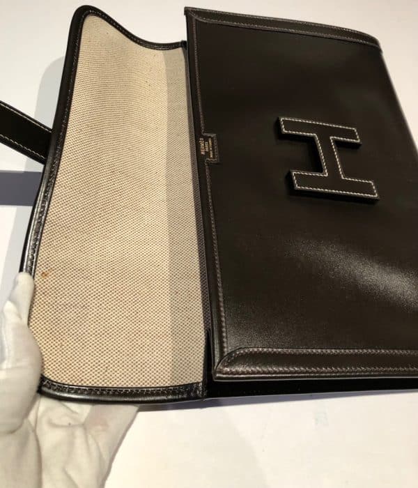 HERMÈS 1985 Jige Clutch Box Leather Never Worn W/Box Vintage - Image 11
