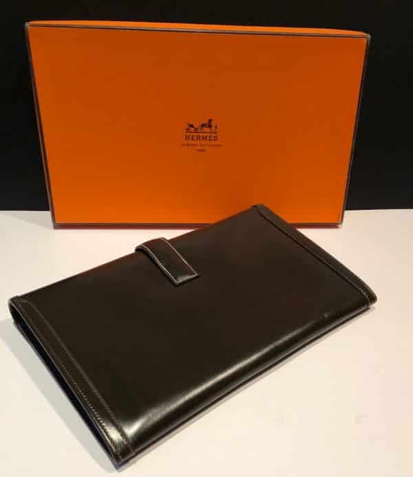 HERMÈS 1985 Jige Clutch Box Leather Never Worn W/Box Vintage - Image 5