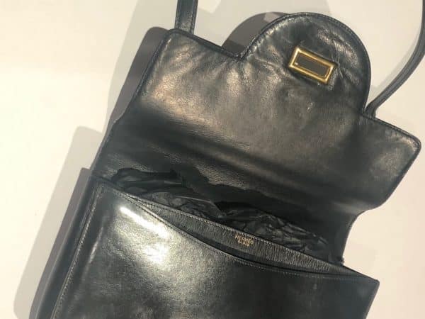 HERMÈS Handbag Sandrine Black Box Leather Large Sangle Strap Circa 1968 - Image 11