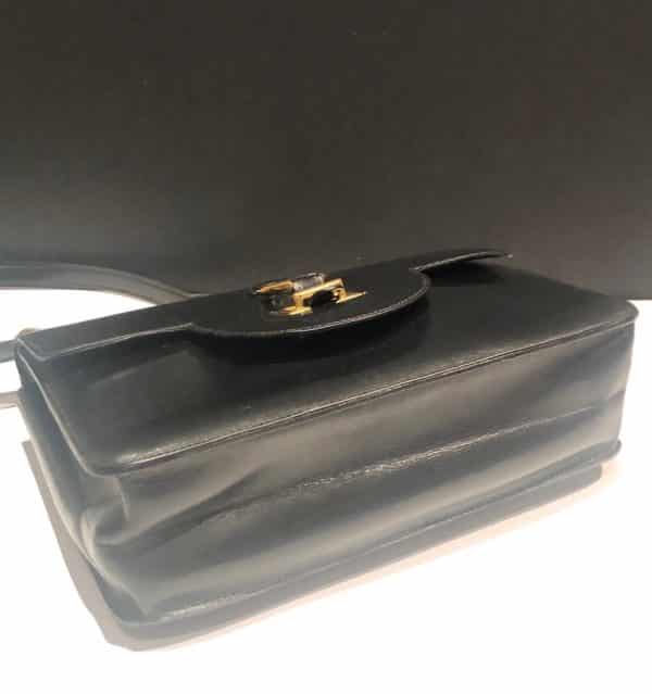 HERMÈS Handbag Sandrine Black Box Leather Large Sangle Strap Circa 1968 - Image 12