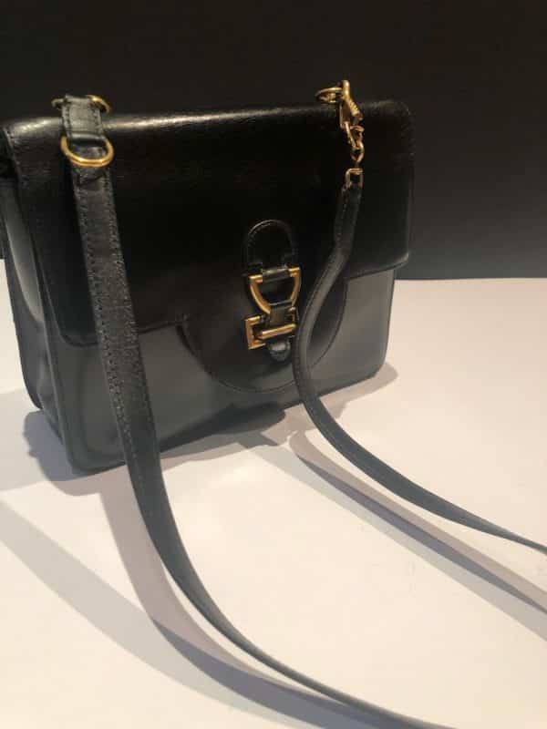 HERMÈS Handbag Sandrine Black Box Leather Large Sangle Strap Circa 1968 - Image 3