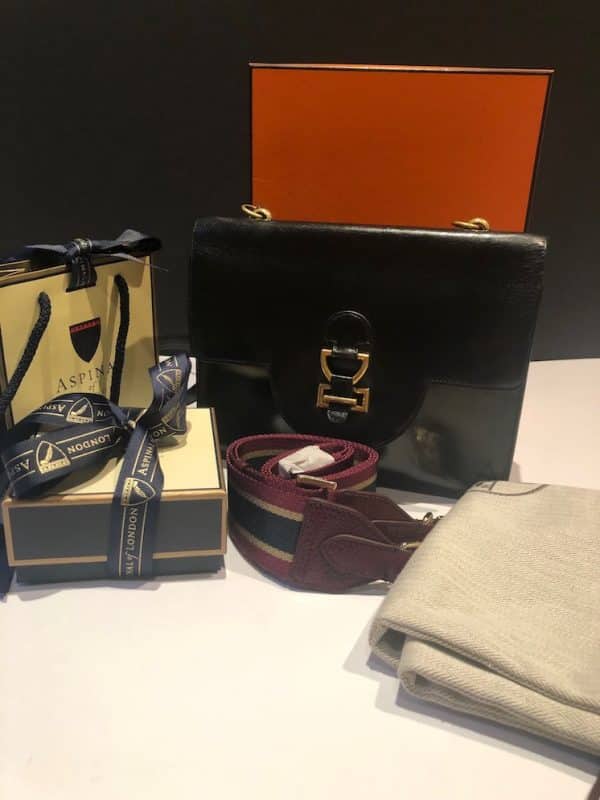 HERMÈS Handbag Sandrine Black Box Leather Large Sangle Strap Circa 1968 - Image 4