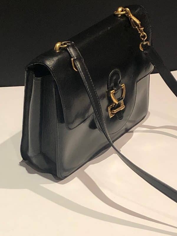 HERMÈS Handbag Sandrine Black Box Leather Large Sangle Strap Circa 1968 - Image 7